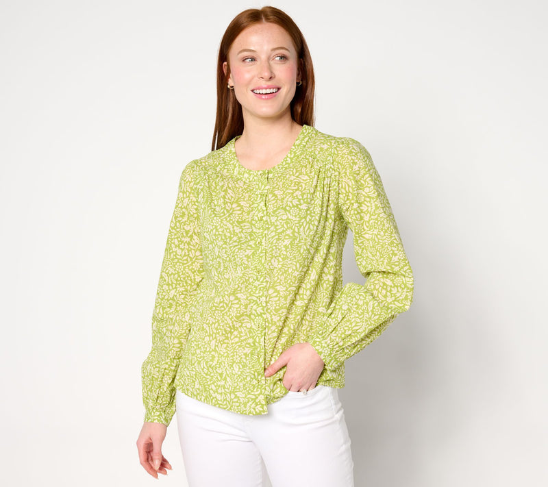 AnyBody Printed Button-Front Woven Boho Blouse — View 7