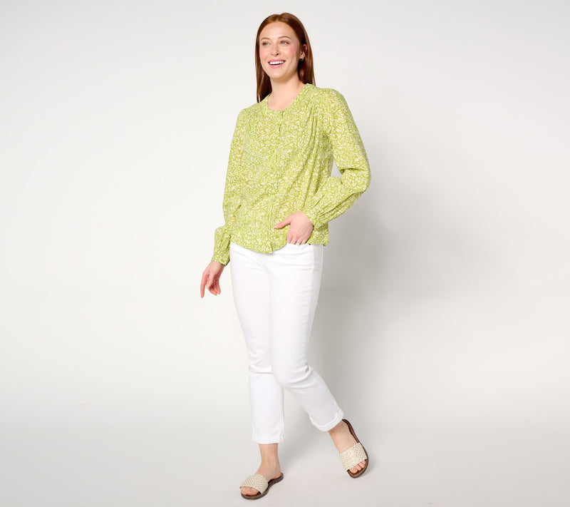AnyBody Printed Button-Front Woven Boho Blouse — View 9