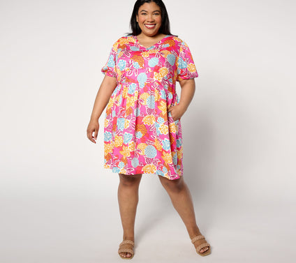 AnyBody Regular Printed Puff-Sleeve Woven Dress