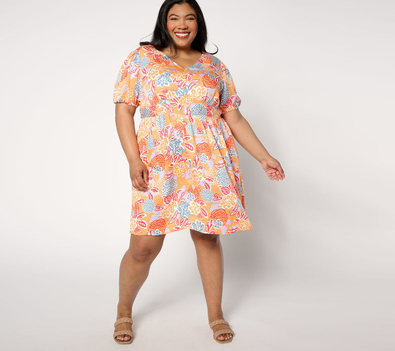 AnyBody Regular Printed Puff-Sleeve Woven Dress — View 7