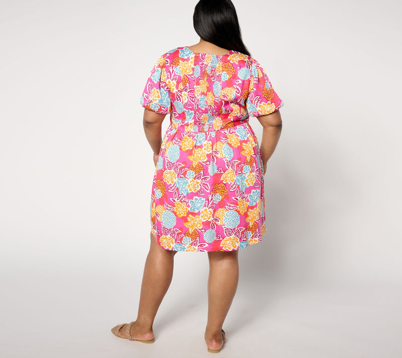 AnyBody Regular Printed Puff-Sleeve Woven Dress — View 8