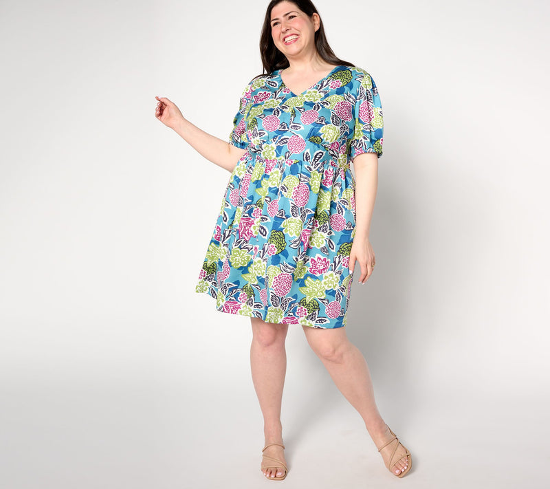 AnyBody Regular Printed Puff-Sleeve Woven Dress — View 5