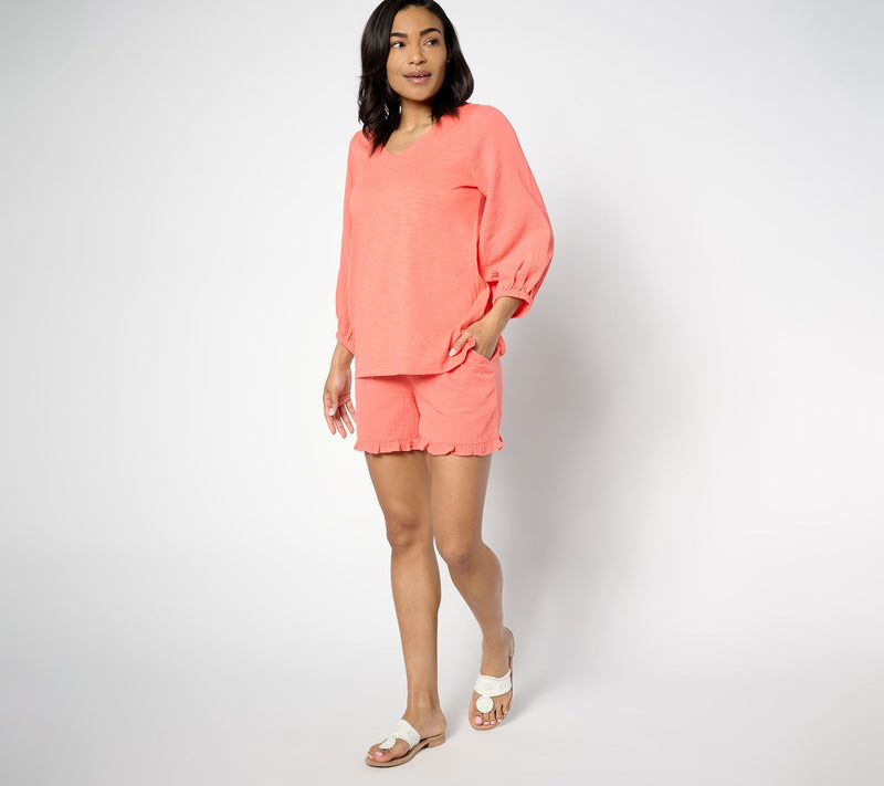 Belle Beach by Kim Gravel Gauze 5" Shorts with Ruffle Trim — View 3