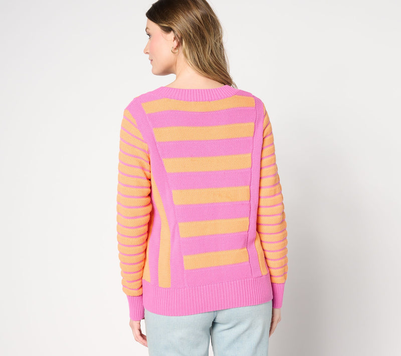 Sport Savvy Mixed Stripe V-Neck Cotton Sweater — View 8