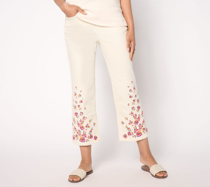 Isaac Mizrahi Live! Regular True Denim Wide Leg Crop Jeans w/ Embroidery — View 5