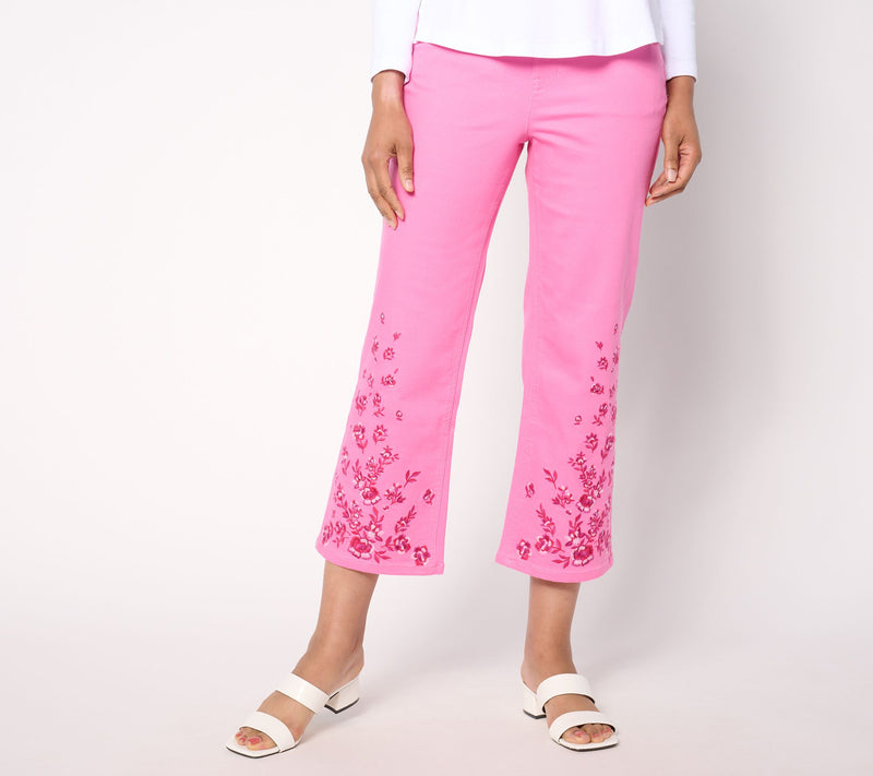 Isaac Mizrahi Live! Tall True Denim Wide Leg Crop Jeans w/ Embroidery — View 3