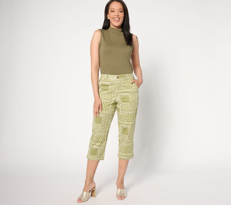 Joan Rivers Signature Twill Petite Printed Patchwork Capri Pants — View 3