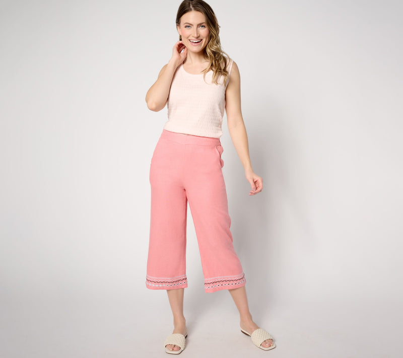 Denim & Co. Naturals Petite Linen Blend Embroidered Capri Pant — View 9