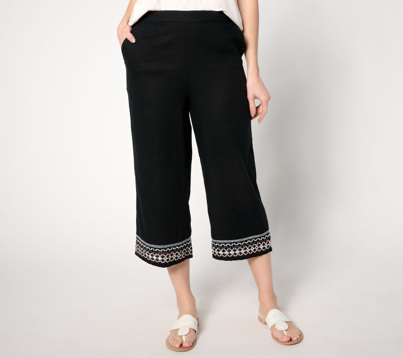 Denim & Co. Naturals Petite Linen Blend Embroidered Capri Pant — View 3