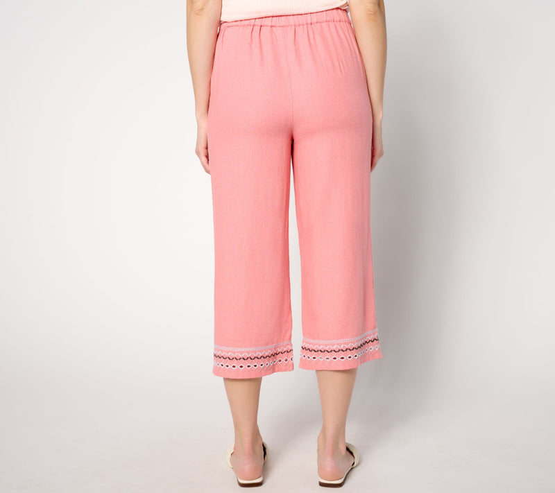 Denim & Co. Naturals Petite Linen Blend Embroidered Capri Pant — View 8