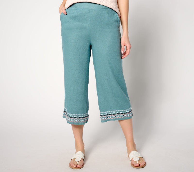 Denim & Co. Naturals Petite Linen Blend Embroidered Capri Pant — View 5