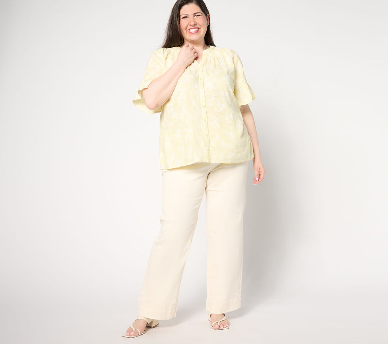 Denim & Co. Naturals Linen Blend Elbow Sleeve Printed Blouse — View 3