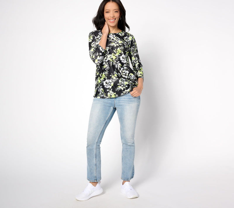 LOGO Layers by Lori Goldstein Printed Eyelet 3/4 Sleeve Top — View 3