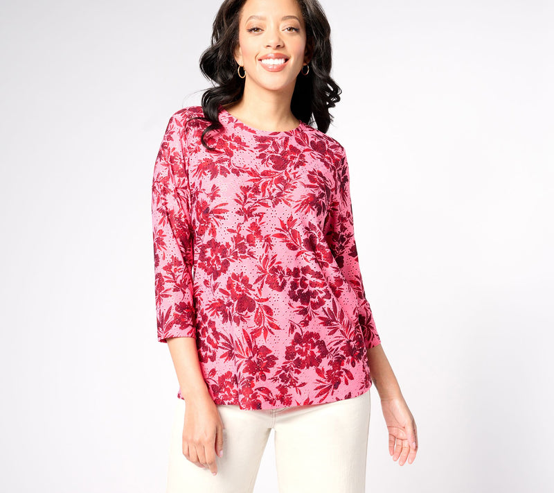 LOGO Layers by Lori Goldstein Printed Eyelet 3/4 Sleeve Top — View 10