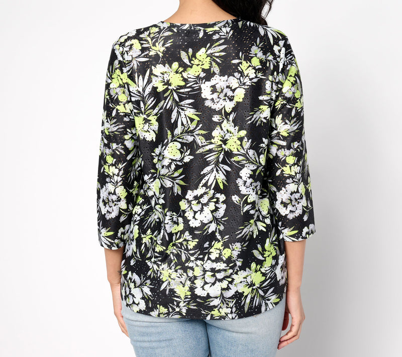 LOGO Layers by Lori Goldstein Printed Eyelet 3/4 Sleeve Top — View 2