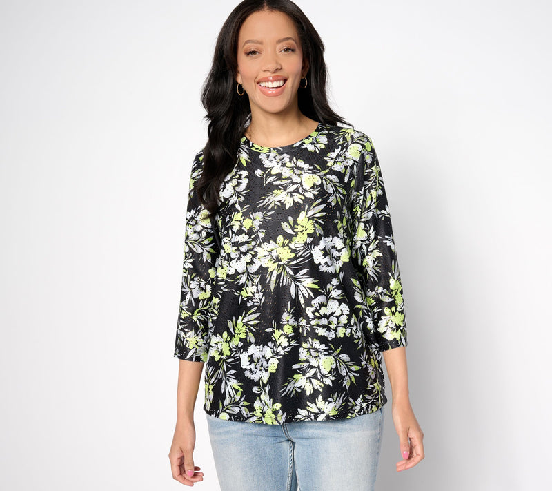 LOGO Layers by Lori Goldstein Printed Eyelet 3/4 Sleeve Top — View 11