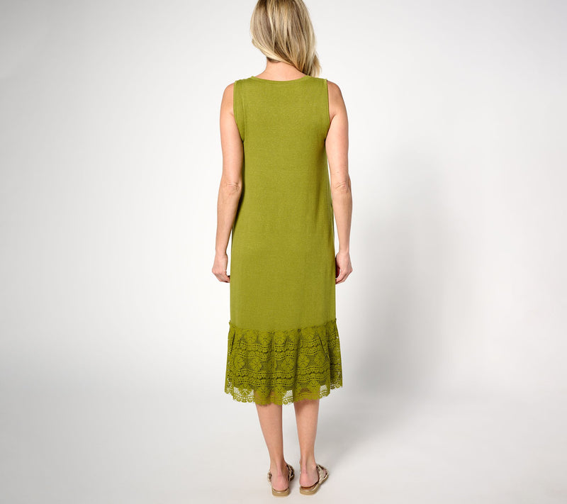 LOGO Linens by Lori Goldstein Regular Knit Dress with Crochet Lace — View 10