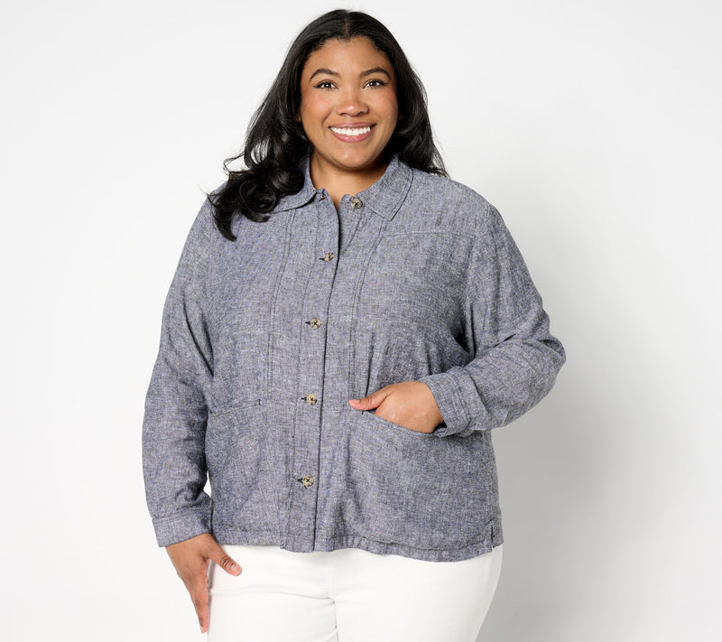 Denim & Co. Naturals Linen Blend Cross Hatch Topper — View 9