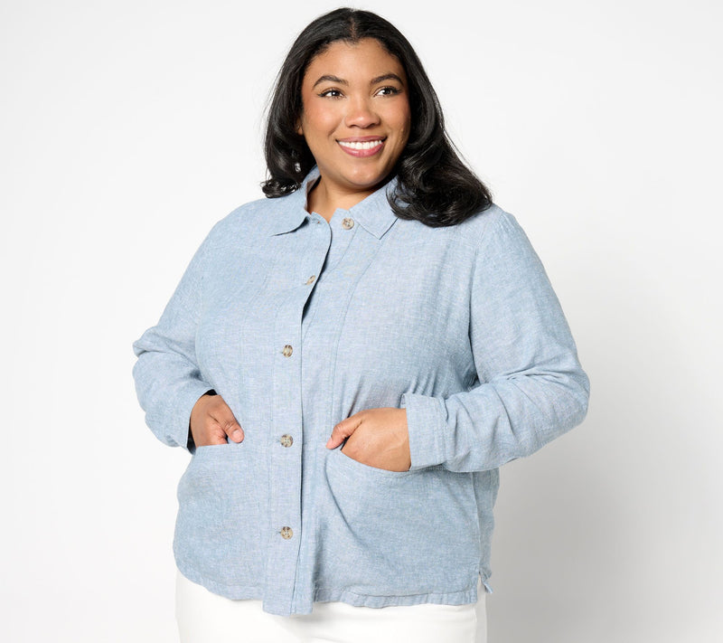 Denim & Co. Naturals Linen Blend Cross Hatch Topper — View 10