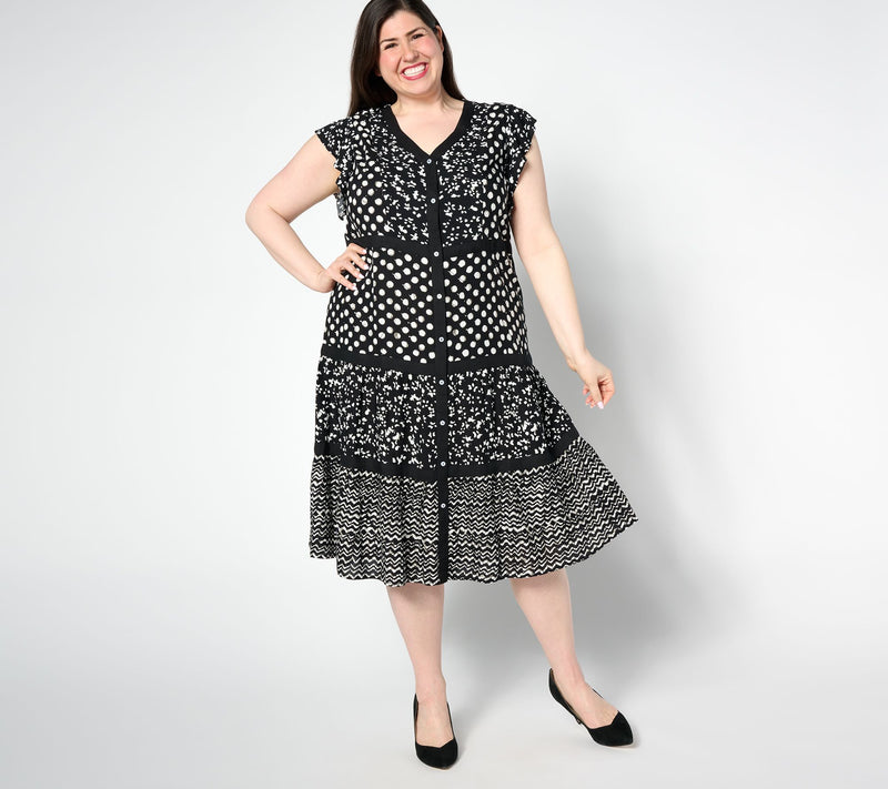 Dennis Basso Mixed Print Rayon Tiered Dress — View 10