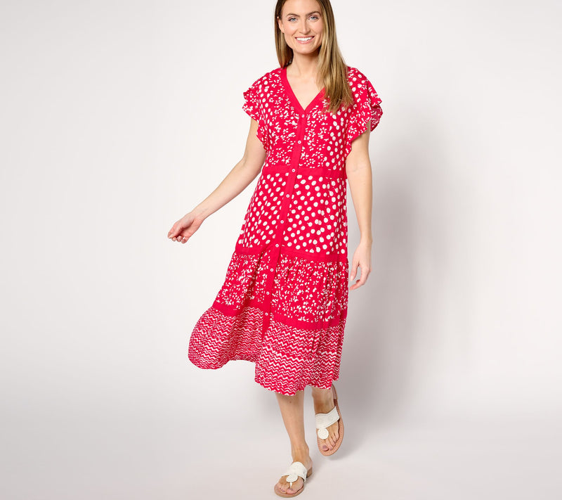 Dennis Basso Mixed Print Rayon Tiered Dress — View 11