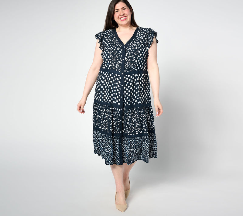 Dennis Basso Mixed Print Rayon Tiered Dress — View 12