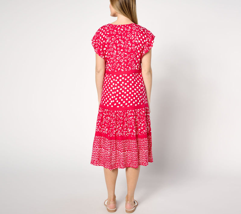 Dennis Basso Mixed Print Rayon Tiered Dress — View 3