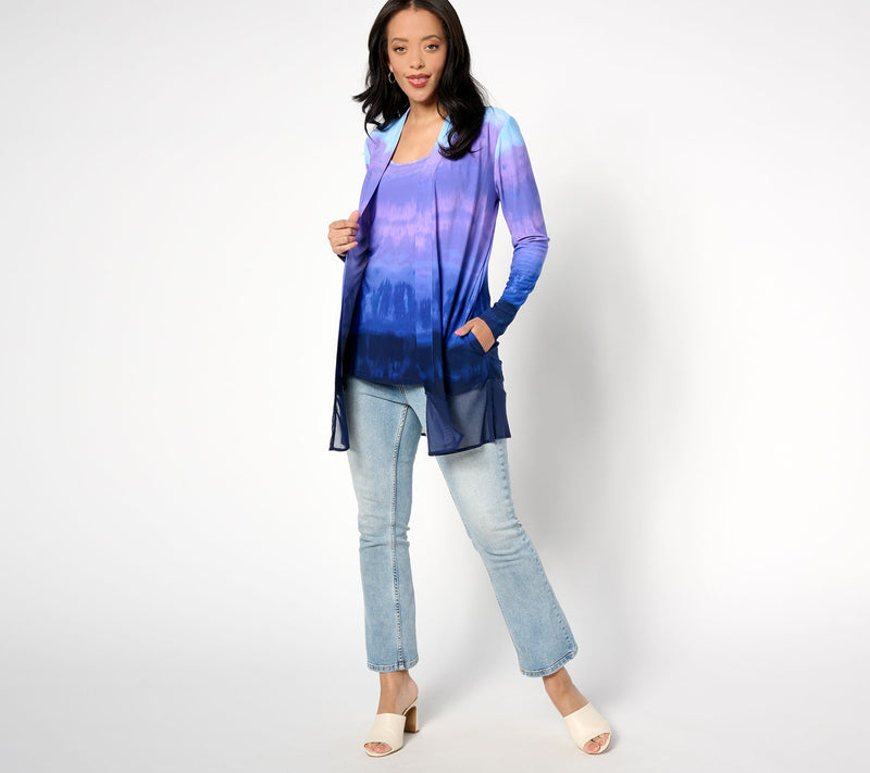 Women with Control Como Jersey & Triple Mesh Tank & Cardigan Set — View 3