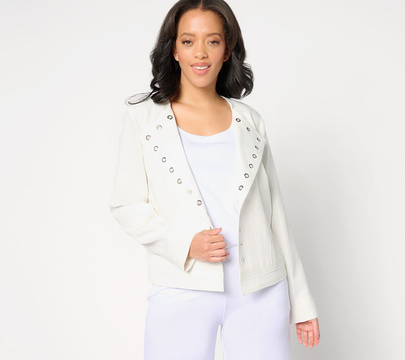 Dennis Basso Open Front Twill Jacket with Grommet Detail — View 4