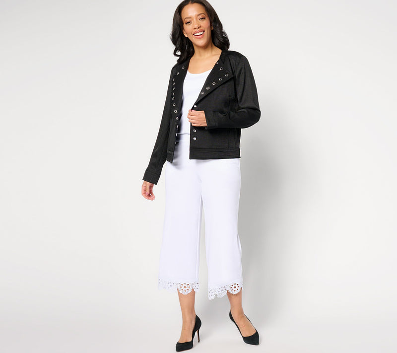 Dennis Basso Open Front Twill Jacket with Grommet Detail — View 7
