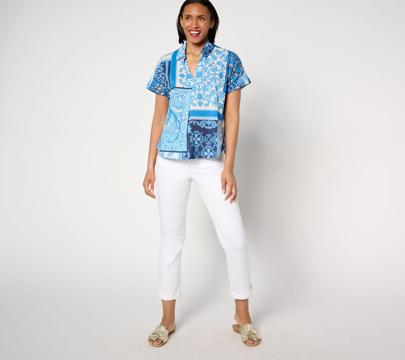 BEAUTIFUL by Lawrence Zarian Printed Patchwork Collared Shirt — View 4