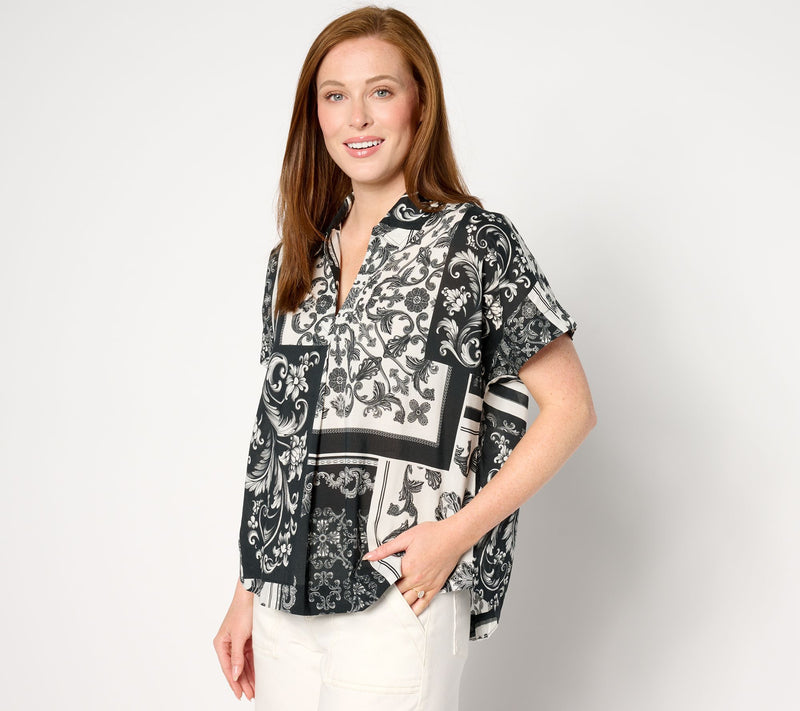BEAUTIFUL by Lawrence Zarian Printed Patchwork Collared Shirt — View 10