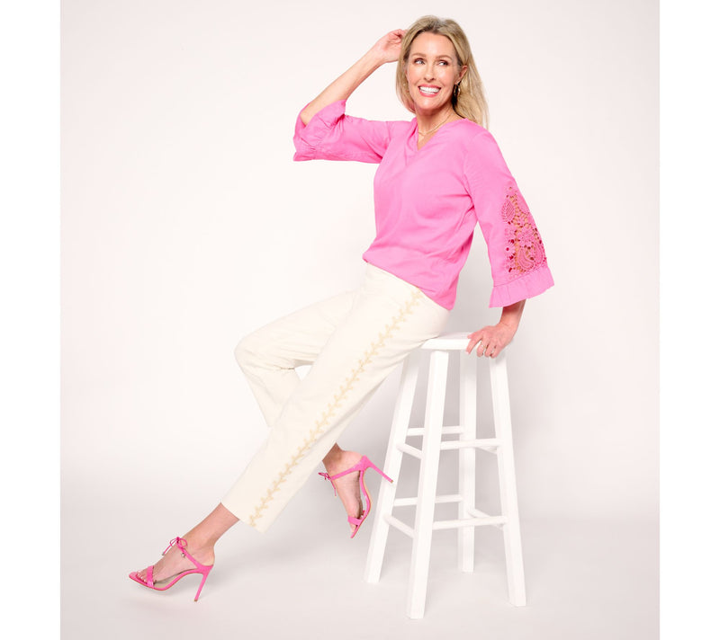BEAUTIFUL by Lawrence Zarian Regular Stretch Twill Pant w/ Embroidery — View 10