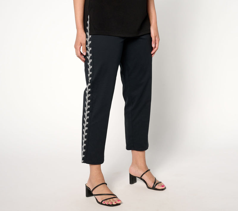 BEAUTIFUL by Lawrence Zarian Regular Stretch Twill Pant w/ Embroidery — View 2