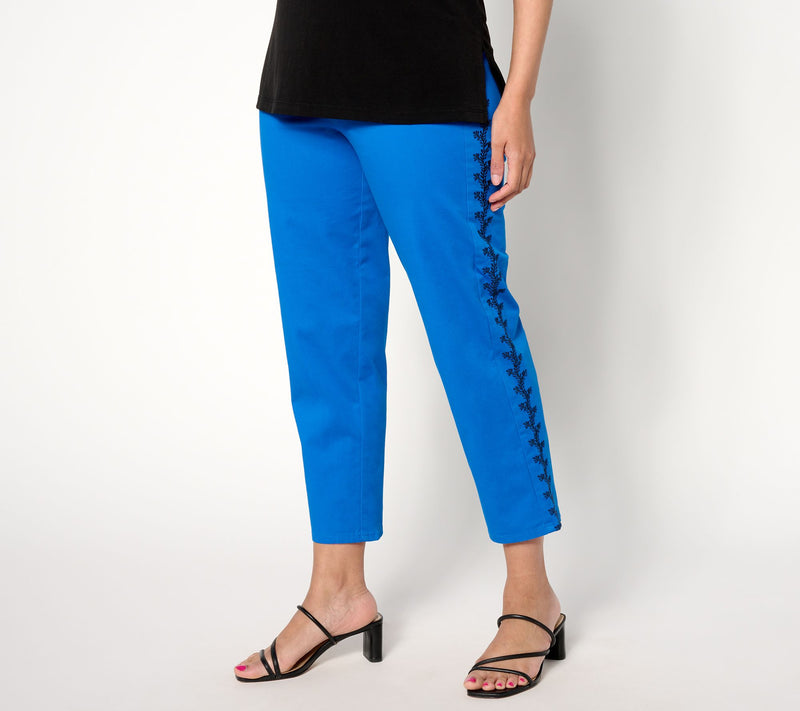 BEAUTIFUL by Lawrence Zarian Petite Stretch Twill Pant w/ Embroidery — View 3