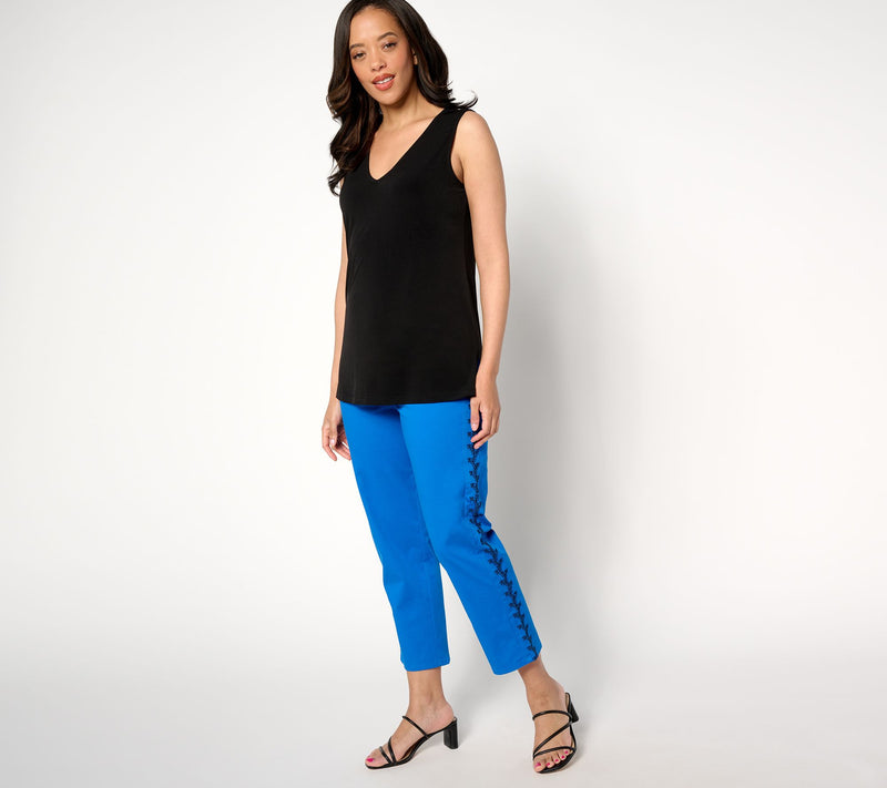 BEAUTIFUL by Lawrence Zarian Petite Stretch Twill Pant w/ Embroidery — View 5