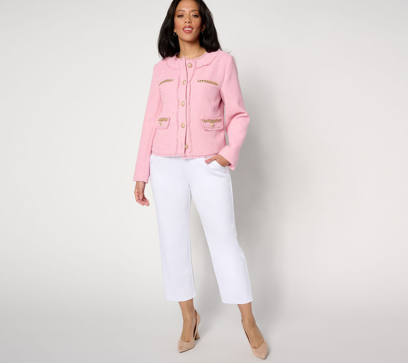 Dennis Basso Textured Jacket with Goldtone Chain Detail — View 9