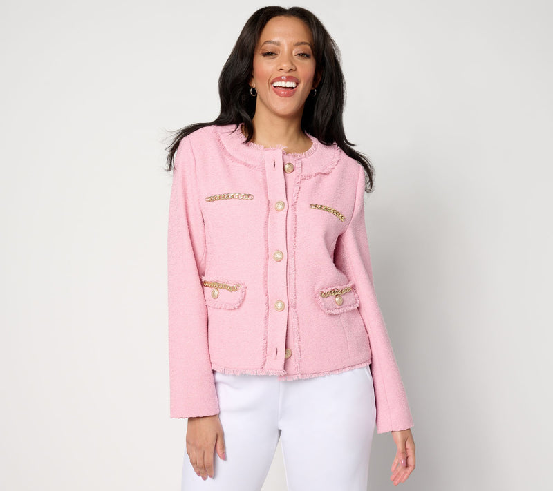 Dennis Basso Textured Jacket with Goldtone Chain Detail — View 3