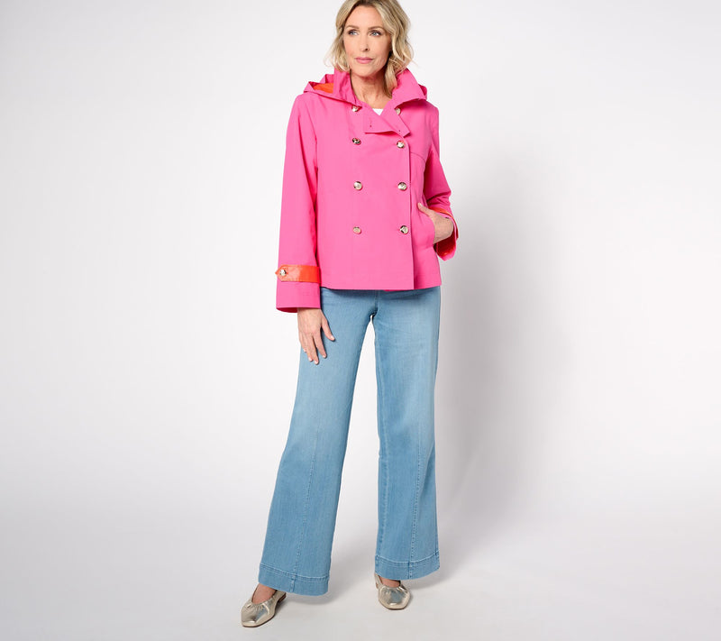 Dennis Basso Double Breasted Trench Coat with Pop Color Detail — View 3