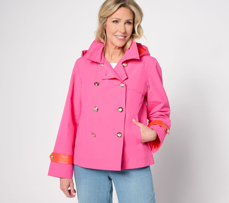 Dennis Basso Double Breasted Trench Coat with Pop Color Detail — View 10