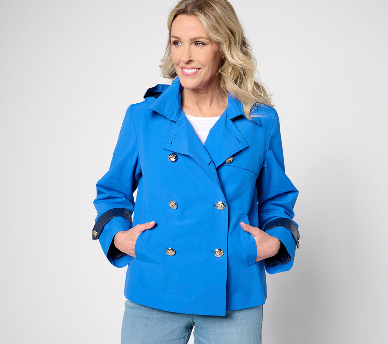 Dennis Basso Double Breasted Trench Coat with Pop Color Detail — View 11
