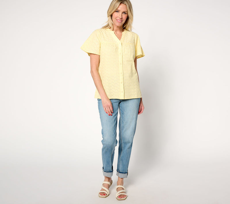 Denim & Co. Allover Embroidered Flutter Sleeve Cotton Blouse — View 9