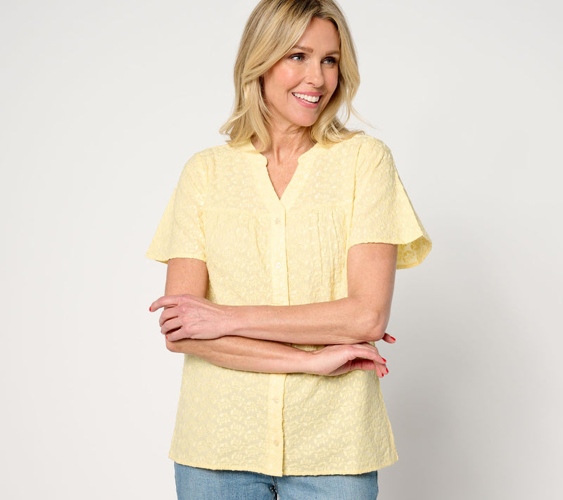 Denim & Co. Allover Embroidered Flutter Sleeve Cotton Blouse — View 5