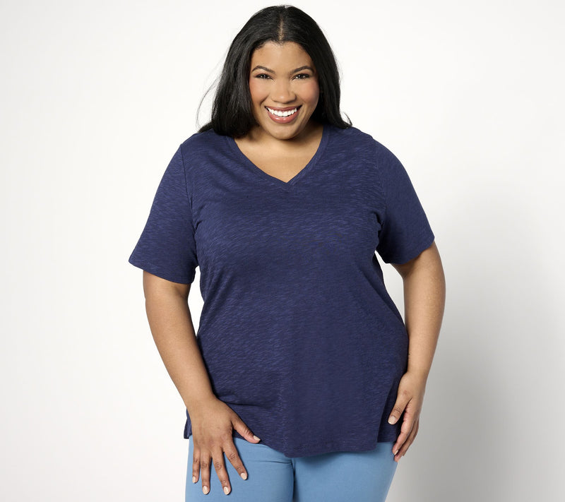 Denim & Co. Naturals Linen Blend Crossover V-Neck Top — View 30