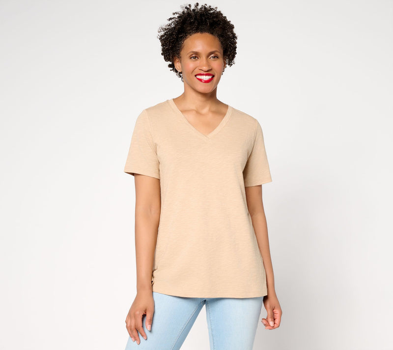 Denim & Co. Naturals Linen Blend Crossover V-Neck Top — View 16