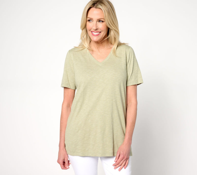 Denim & Co. Naturals Linen Blend Crossover V-Neck Top — View 13