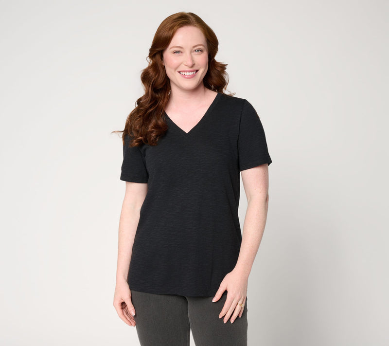 Denim & Co. Naturals Linen Blend Crossover V-Neck Top — View 33