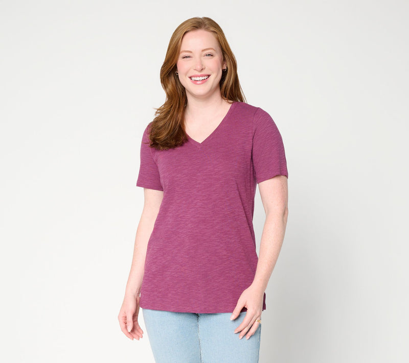 Denim & Co. Naturals Linen Blend Crossover V-Neck Top — Main view