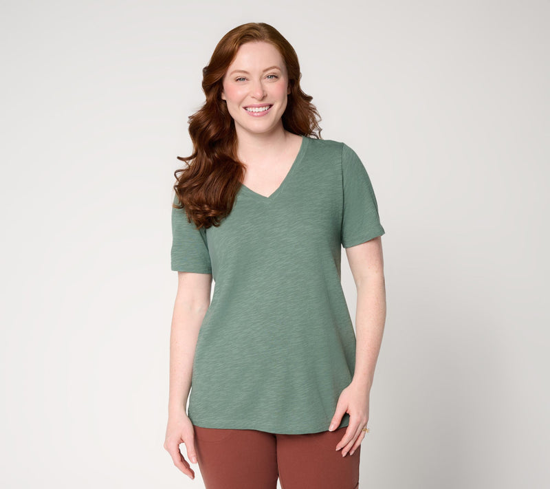 Denim & Co. Naturals Linen Blend Crossover V-Neck Top — View 35