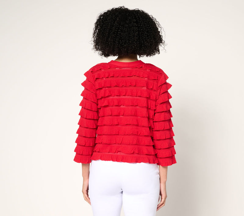 Susan Graver Tiered Ruffle Knit 3/4 Sleeve Shrug — View 4